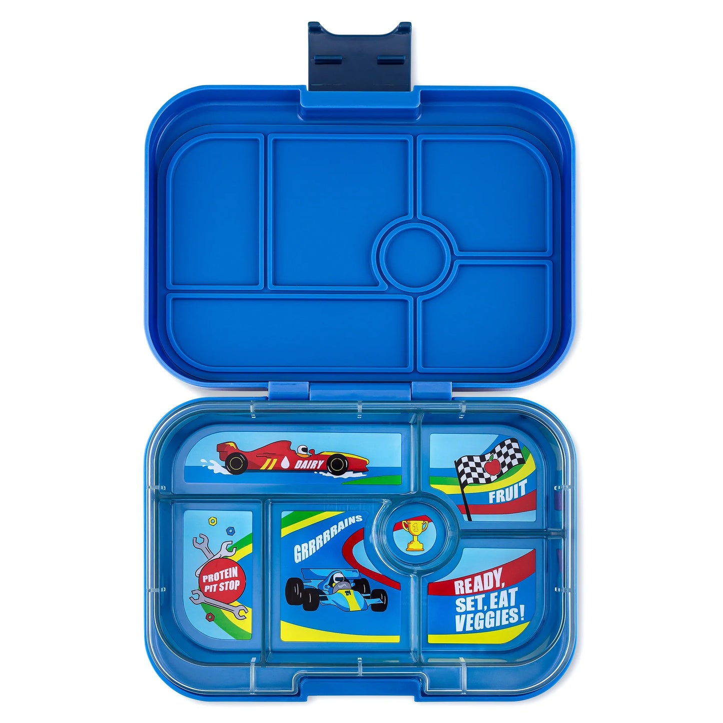 Yumbox Original Lunch Box 6 sections - Surf Blue Race Cars