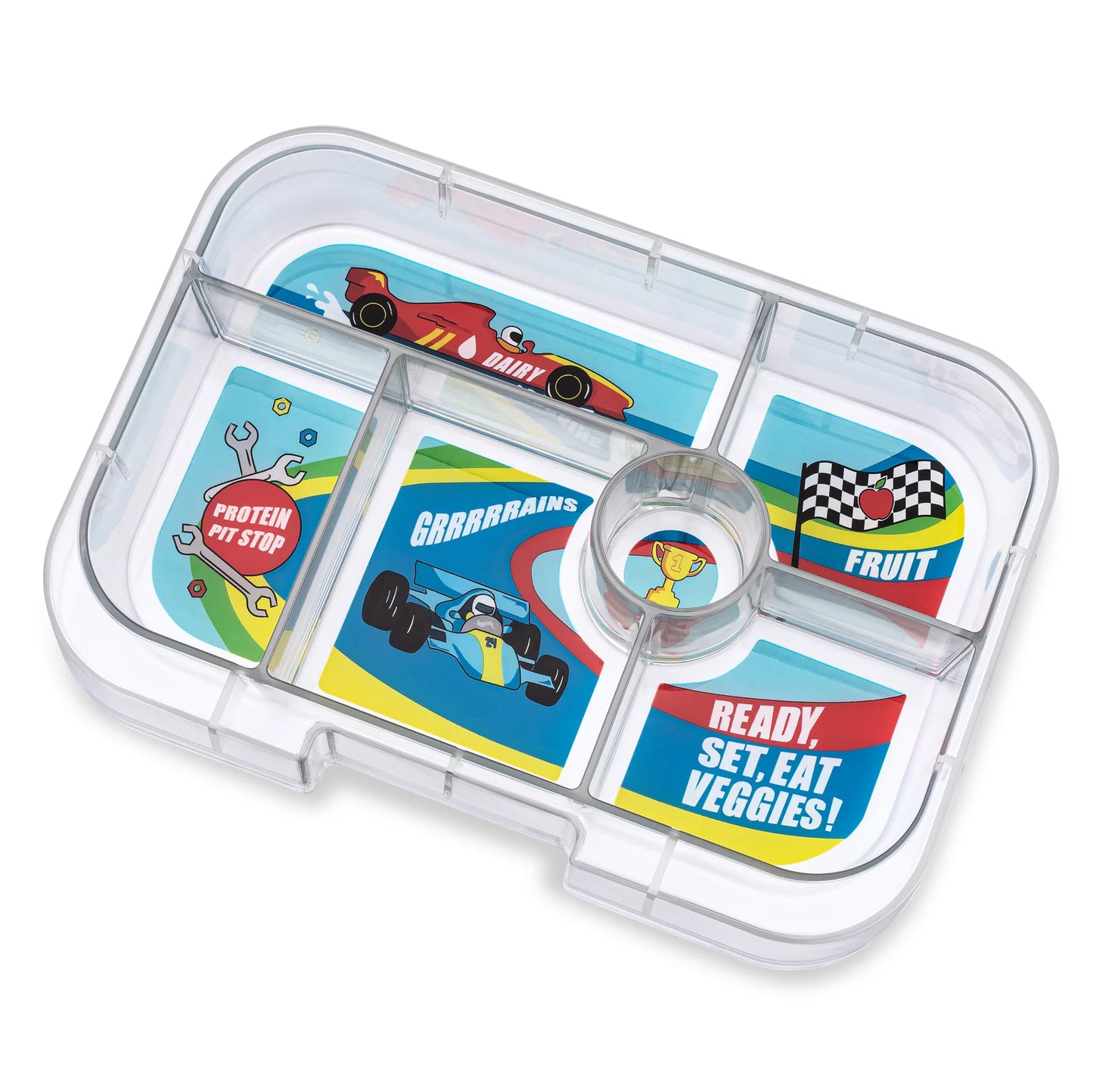 Yumbox Original Lunch Box 6 sections - Surf Blue Race Cars