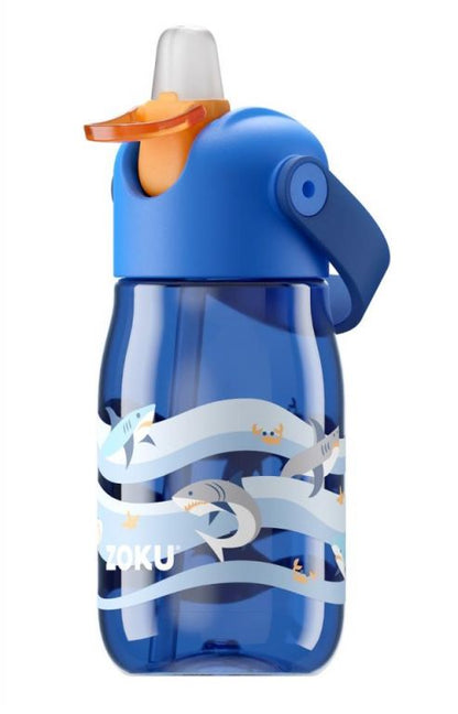 Botella con pajita Flip Straw - Azul Tiburones 400ml