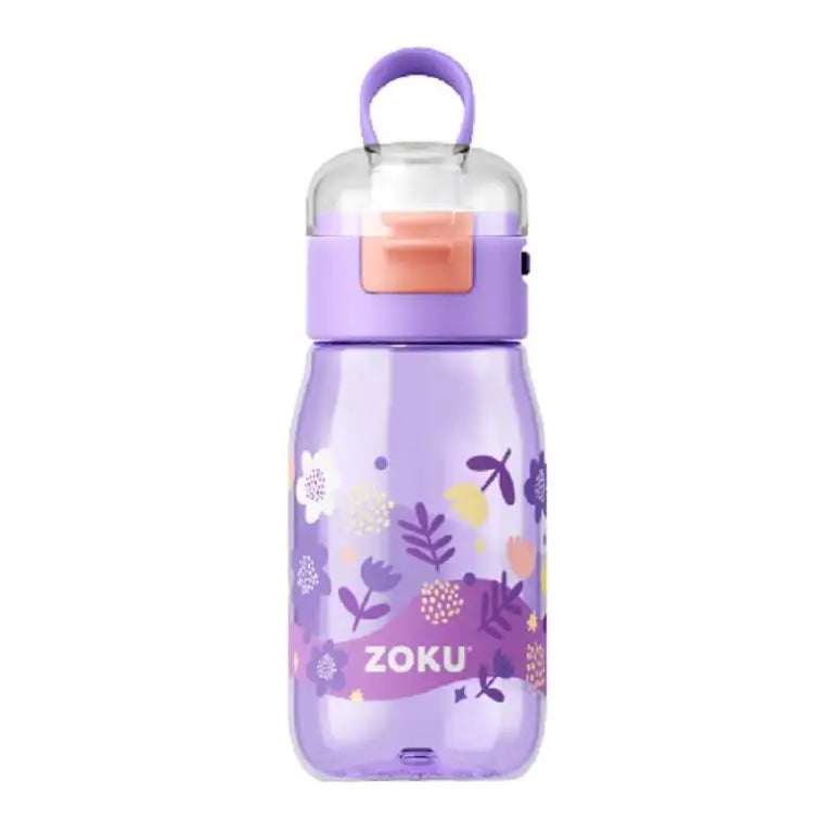 Botella Zoku Flip Gulp - Flores Púrpura 465ml - Morado