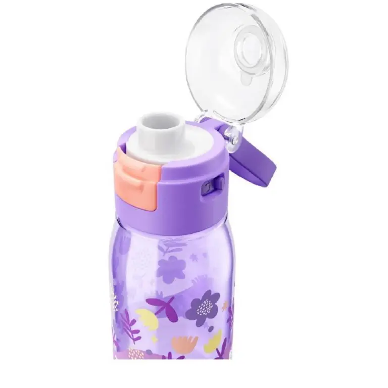 Botella Zoku Flip Gulp - Flores Púrpura 465ml - Morado