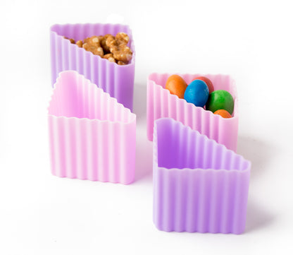 Conjunto de 4 moldes triangulares de silicone Lekkabox - rosa e lilás