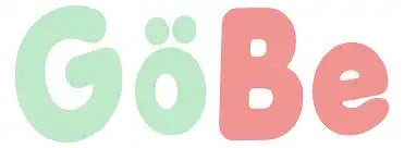 Logo de texto en colores verde menta y rosa coral que dice 'GöBe'